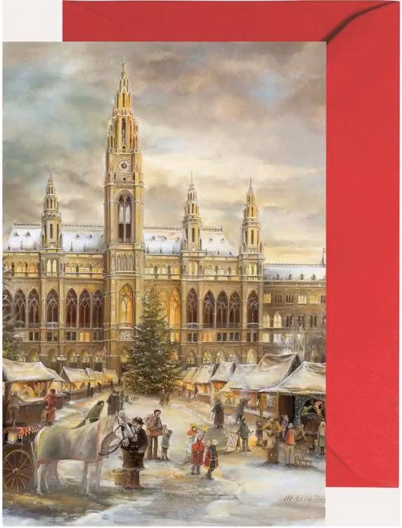 Mini calendario dell'Avvento con il Municipio di Vienna sotto forma di biglietto pieghevole natalizio