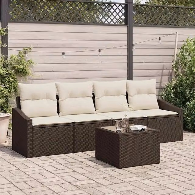 Set di divani 5 pz Marrone e Crema polyrattan 3355257