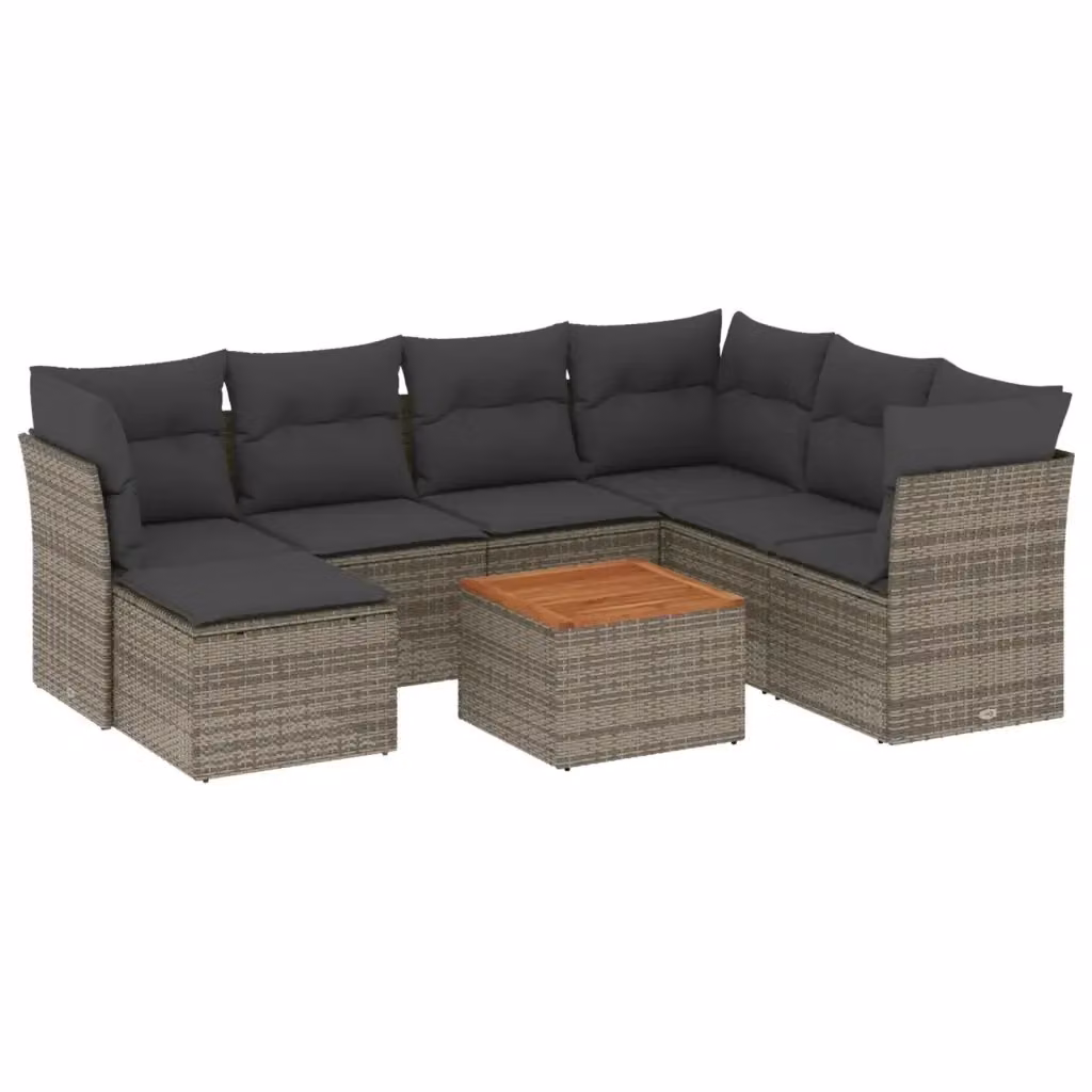 vidaXL Set Divano da Giardino 8 pz a L in Polyrattan con Cuscini e Tavolino, Grigio e Marrone – 2