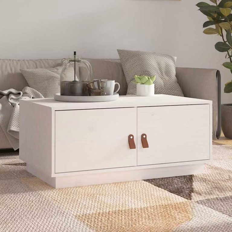 vidaXL Tavolino da Salotto Moderno in Legno di Pino Bianco L: 80 cm, P: 50 cm, H: 35 cm
