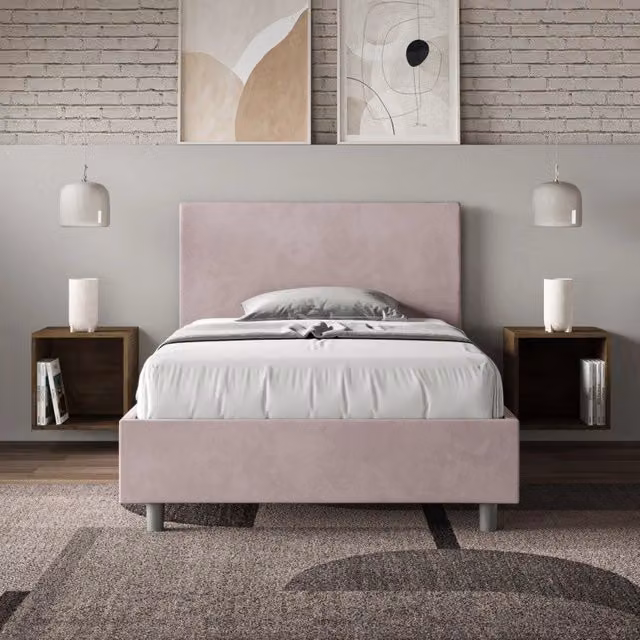 Letto imbottito con contenitore Adele Ityhome colore Glicine in microfibra L/P/H: 106 x 190 x 202 cm