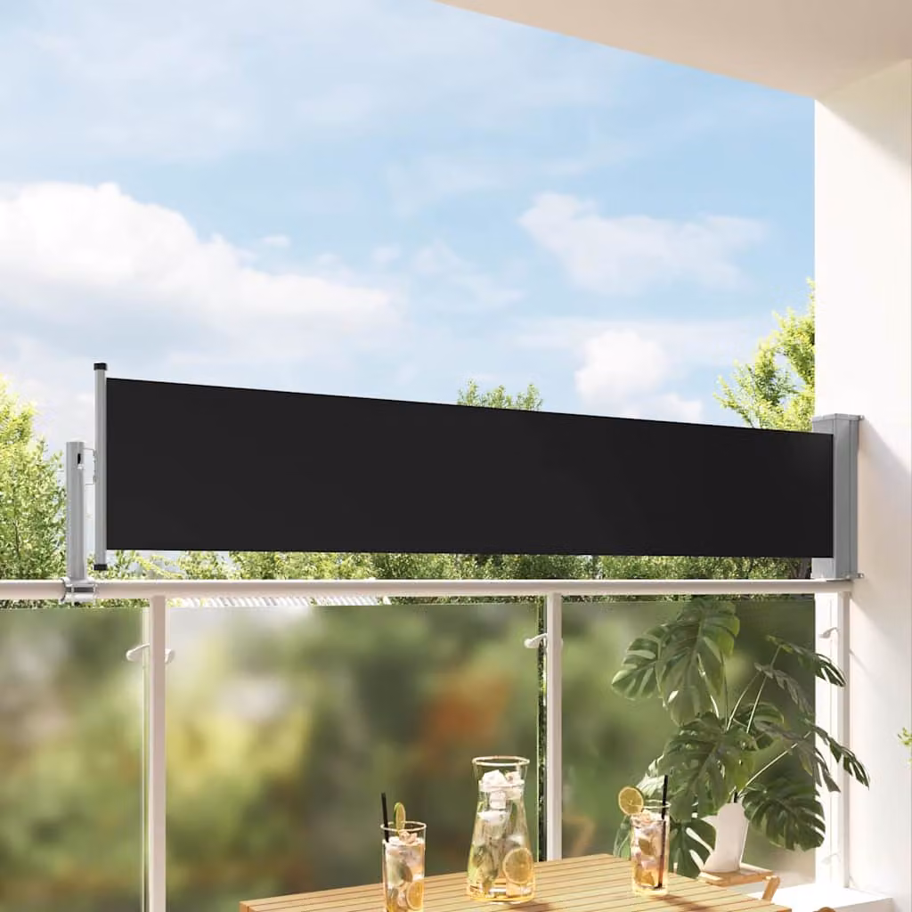 Tenda Laterale Retrattile vidaXL per Patio in Poliestere e Acciaio, Colore Nero, L: 300 cm, H: 50 cm
