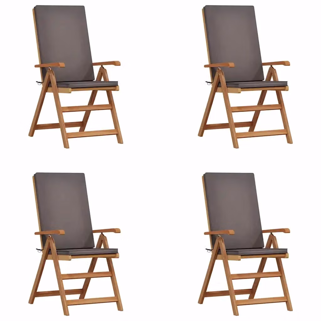 Set di 4 sedie da giardino vidaXL in legno di teak con cuscini marrone e grigio L/P/H: 57 x 71.5 x 104 cm – 2