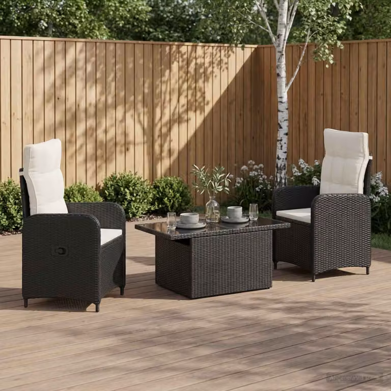Set da pranzo per esterni vidaXL in polyrattan da 3 pezzi, moderno, Nero e Bianco Crema