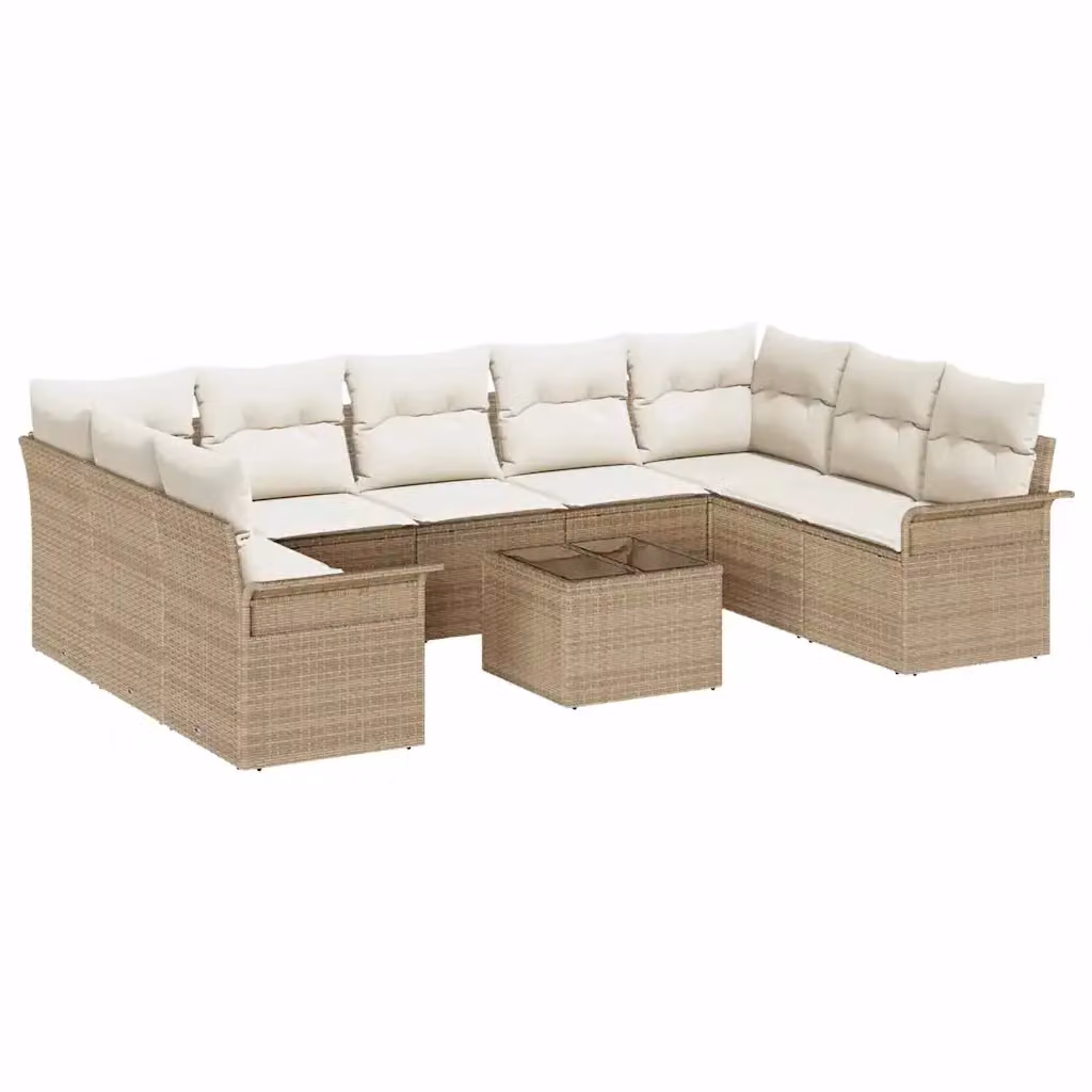 Set Divano da Giardino vidaXL 10 Pezzi Marrone e Beige con Cuscini e Tavolino da Caffè in Polyrattan e Acciaio – 2