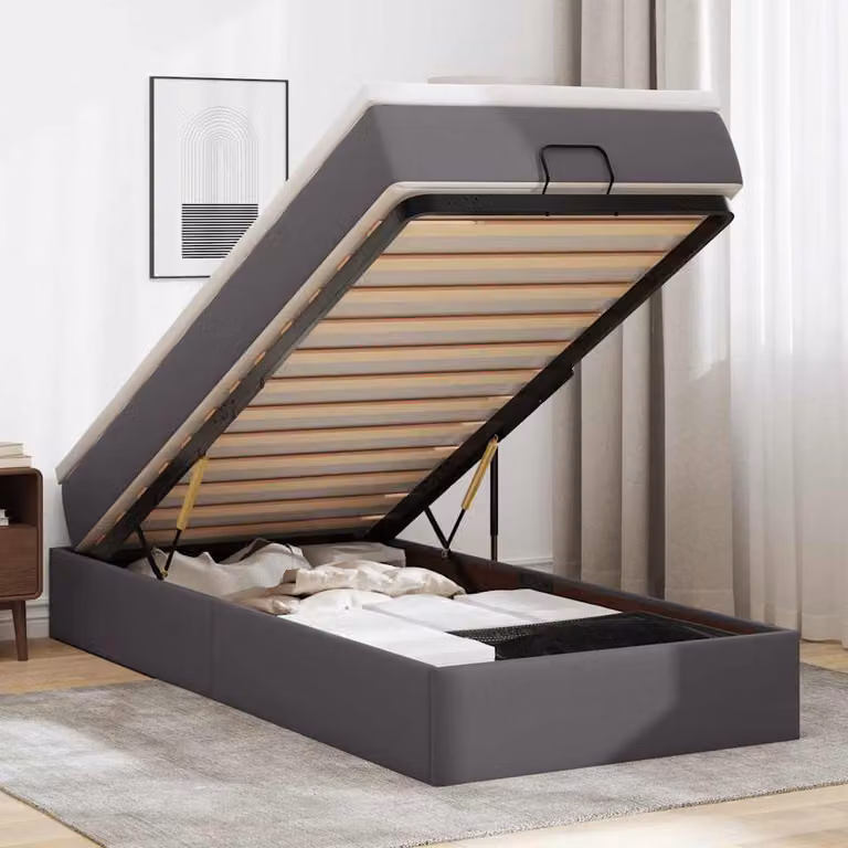 vidaXL Struttura Letto con Pouf e Materasso in Similpelle Grigio e Bianco L: 190 cm, P: 90 cm, H: 23,5 cm