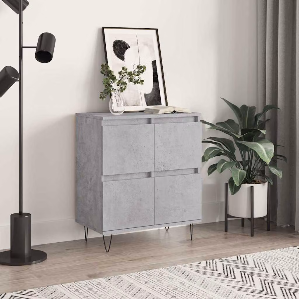 Credenza moderna vidaXL in legno multistrato e metallo, Grigio Cemento, L: 60 cm, P: 35 cm, H: 70 cm