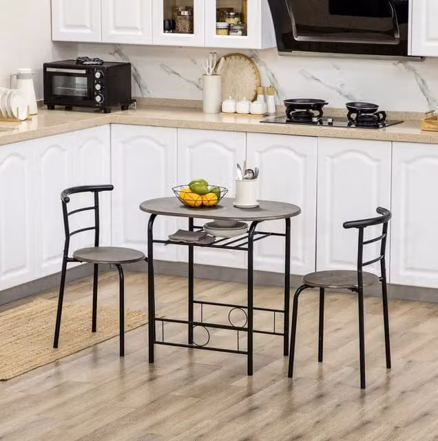 Set bistrot ULEVR con tavolo 80x53x74,5 cm, 2 sedie e ripiano sotto il piano, nero