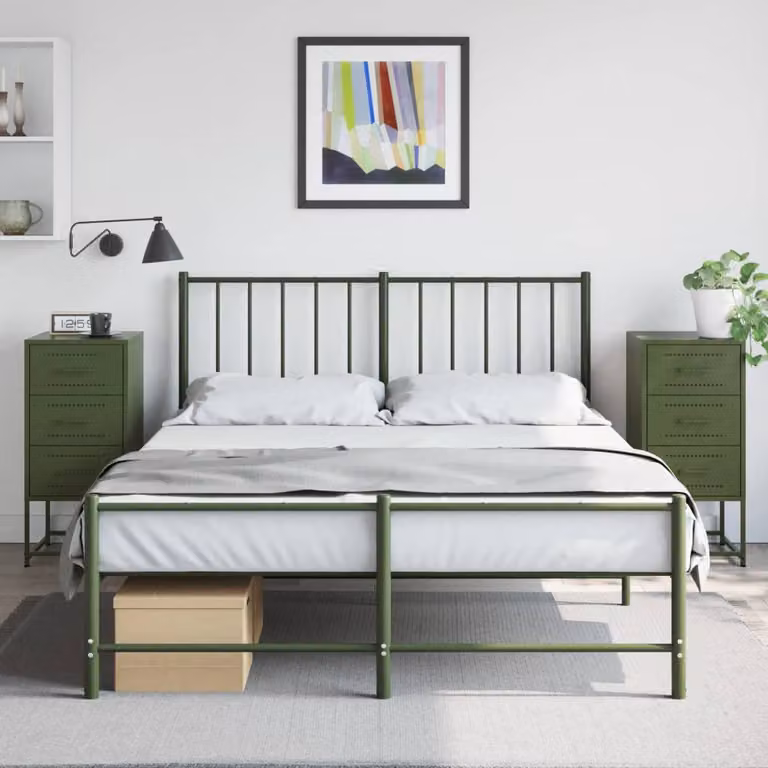 Set di 2 comodini vidaXL in metallo stile industriale, colore verde oliva opaco, L 36 cm x P 39 cm x H 78 cm