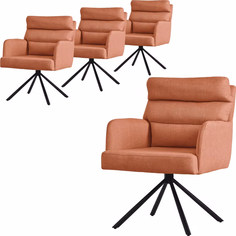 ML-Design sedie da sala da pranzo girevoli set di 4 sedie da soggiorno arancioni con braccioli e schienale cuscino gambe in metallo sedia girevole sedia posizione auto