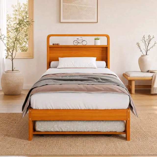 Letto singolo in legno 90x200 cm con letto estraibile 90x190 cm; colore naturale