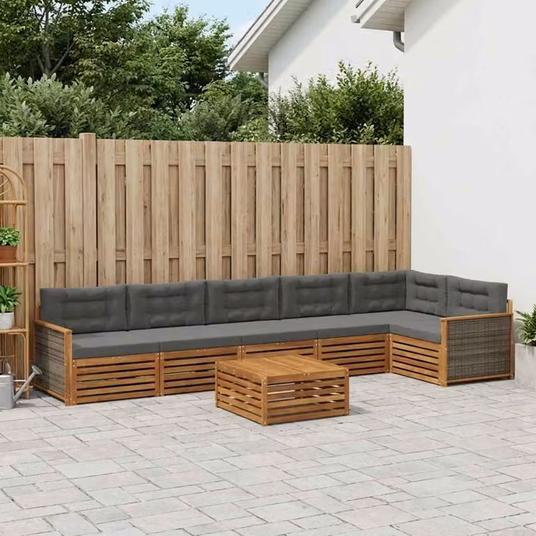 vidaXL Set di divani da esterno 7 pz in legno di acacia con cuscini, colore Antracite e Beige