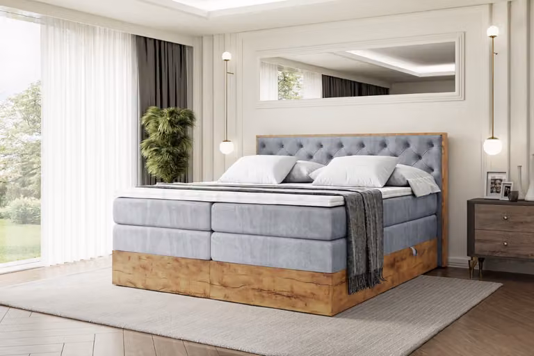 Letto boxspring ALTDECOR con materasso e rete a doghe, topper, letto imbottito con contenitore, letto con spazio contenitivo per materassi H3 e H4, letto matrimoniale, letto boxspring - LOLLI3 KING - 120x200 - Grigio Casablanca