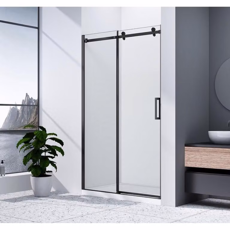 Porta doccia DRAGON BLACK 1600 mm, vetro trasparente