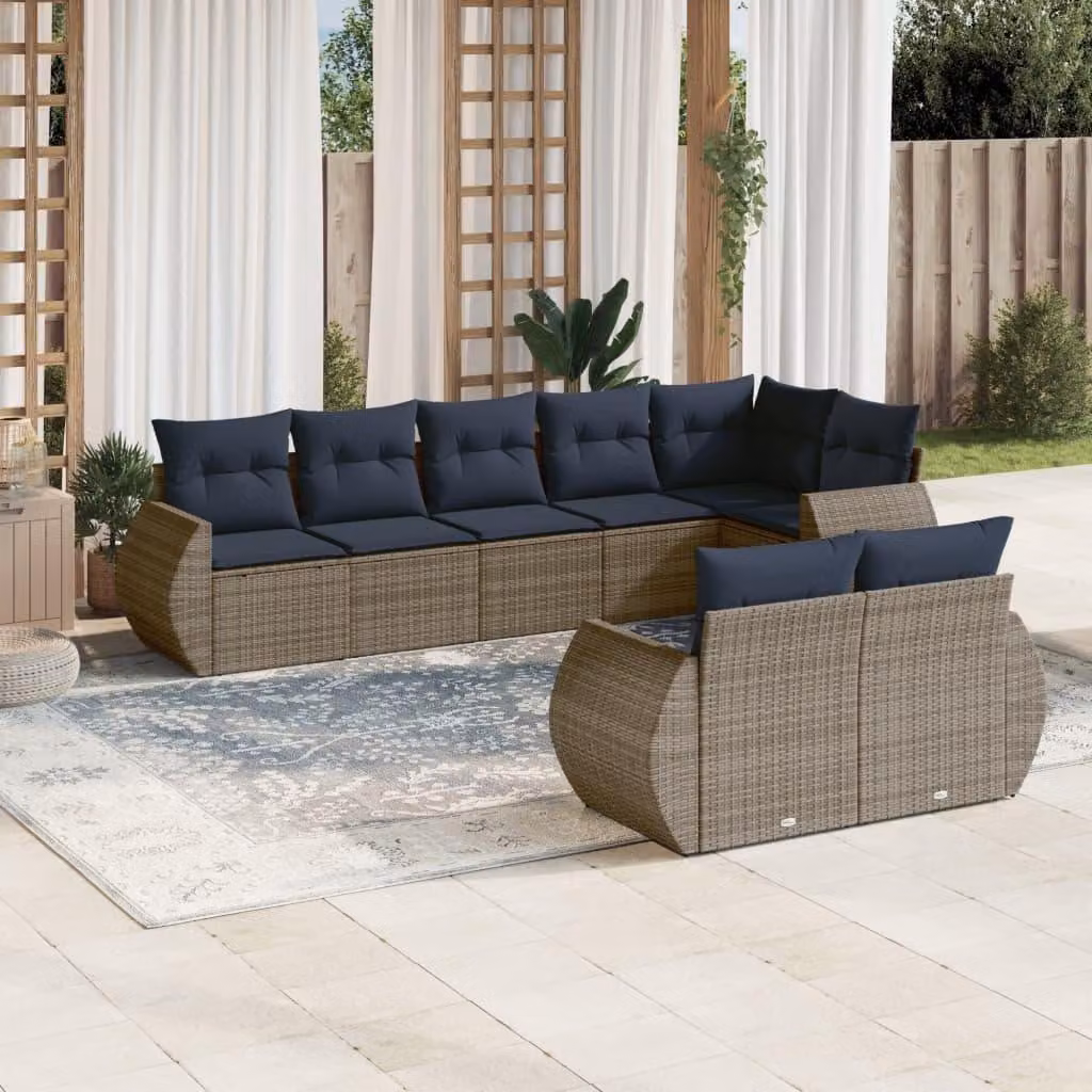 Maison Exclusive - Set di 8 divani da giardino con cuscini, grigio, polyrattan