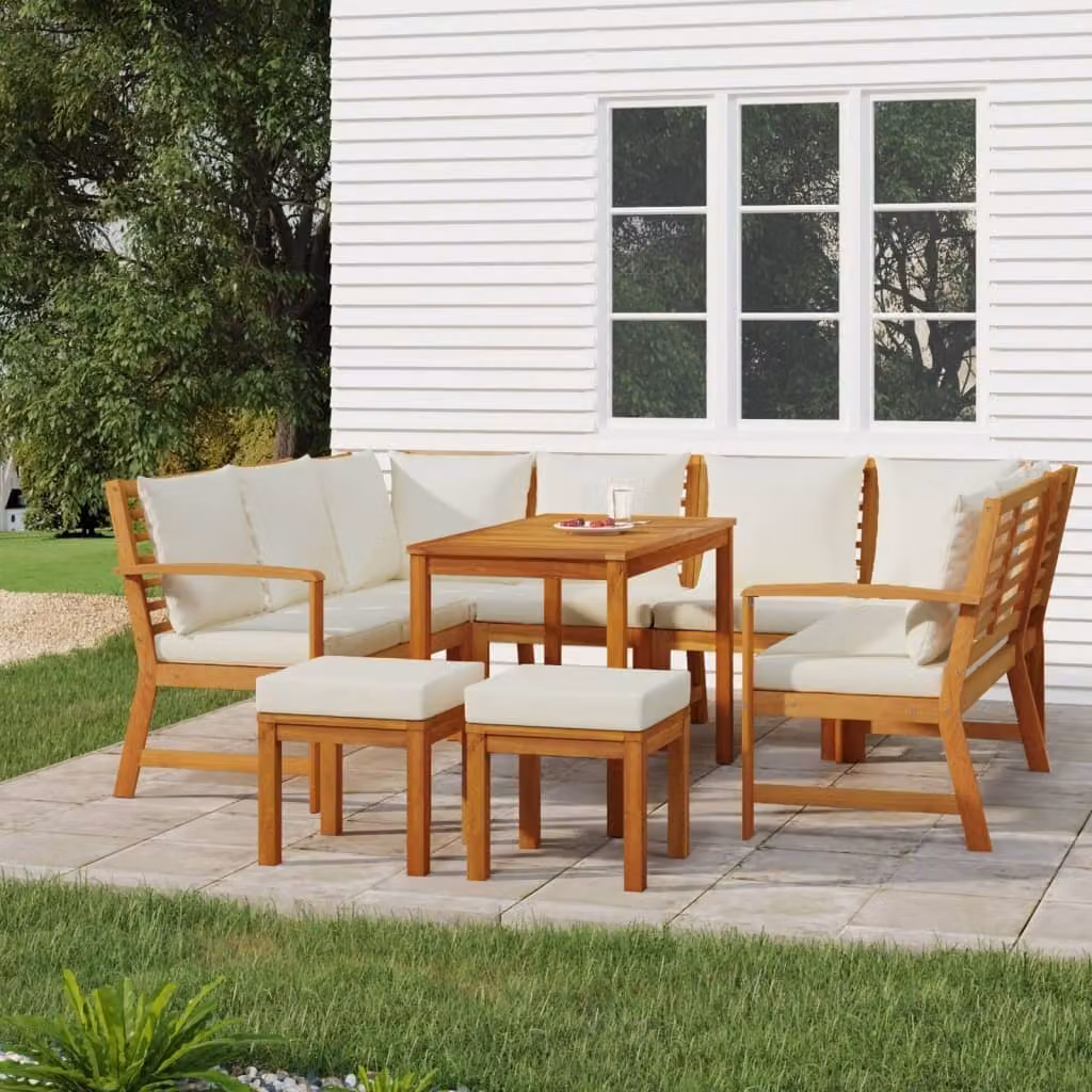 Maison Exclusive - Set da pranzo da giardino 9 pezzi con cuscini in legno massello di acacia