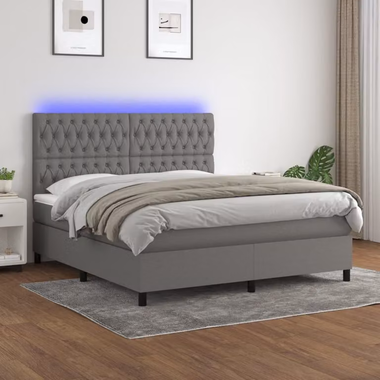vidaXL Letto a molle con materasso e LED in tessuto grigio scuro 180x200 cm - Letto a molle - Boxspringbetten - Bett - Schlafzimmermöbel