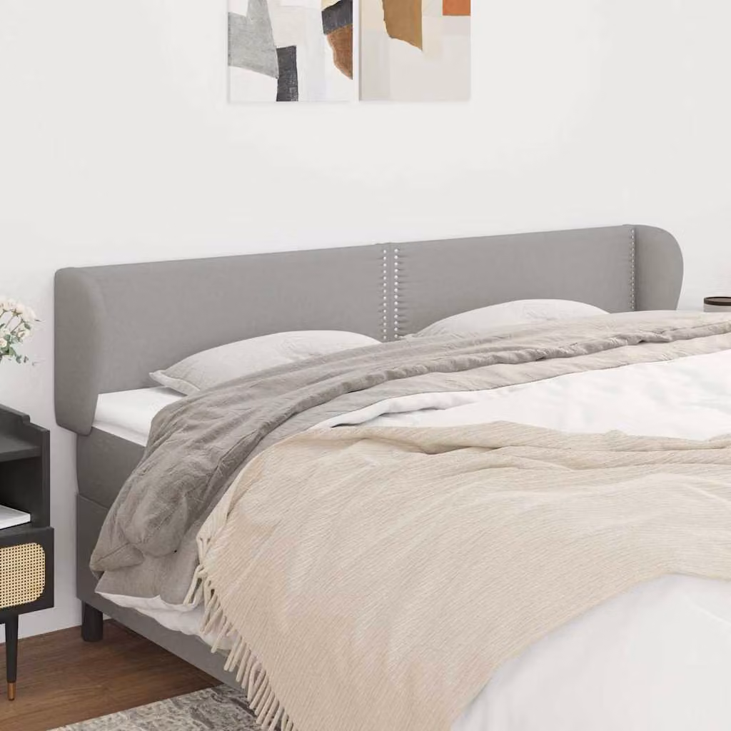 Testiera ad orecchio vidaXL in tessuto grigio chiaro con struttura in legno L: 183 cm, P: 23 cm, H: 78/88 cm