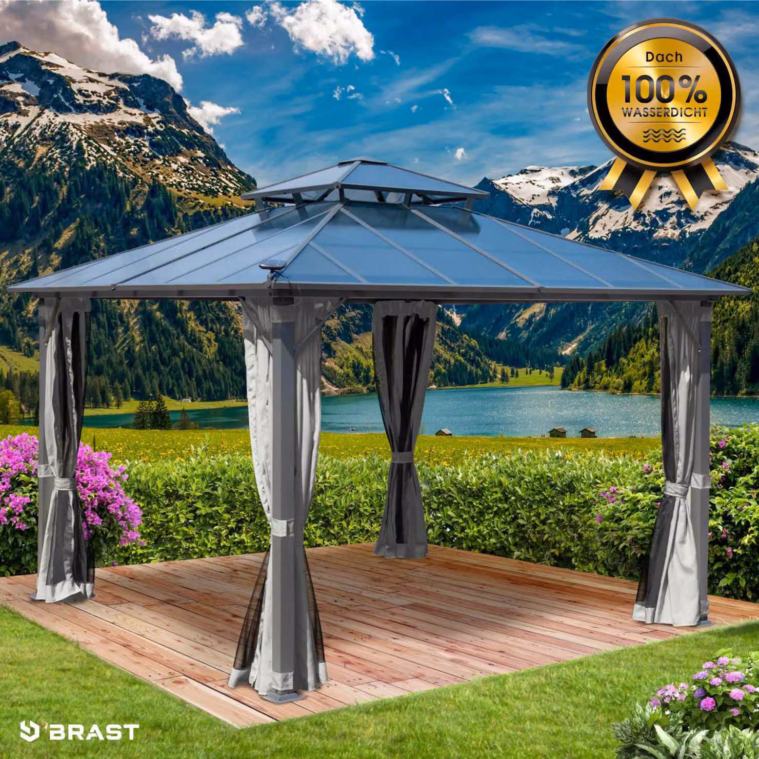 Gazebo in alluminio PAGODE 3,5x3,5 m grigio chiaro con zanzariera