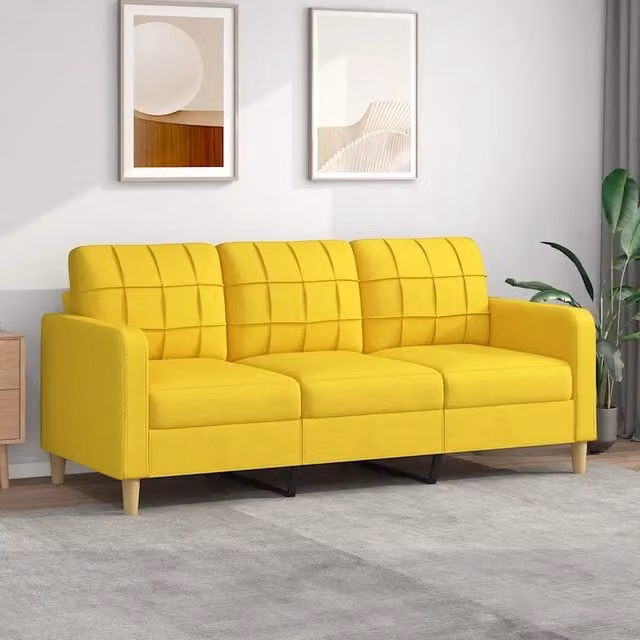 Divano a 3 Posti-Sofa 3 Posti Giallo Chiaro 180 cm in Tessuto 410491