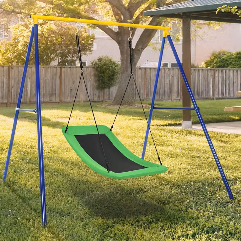 Altalena da esterno per alberi Costway in tessuto Oxford, plastica e acciaio, verde e multicolore con corde regolabili