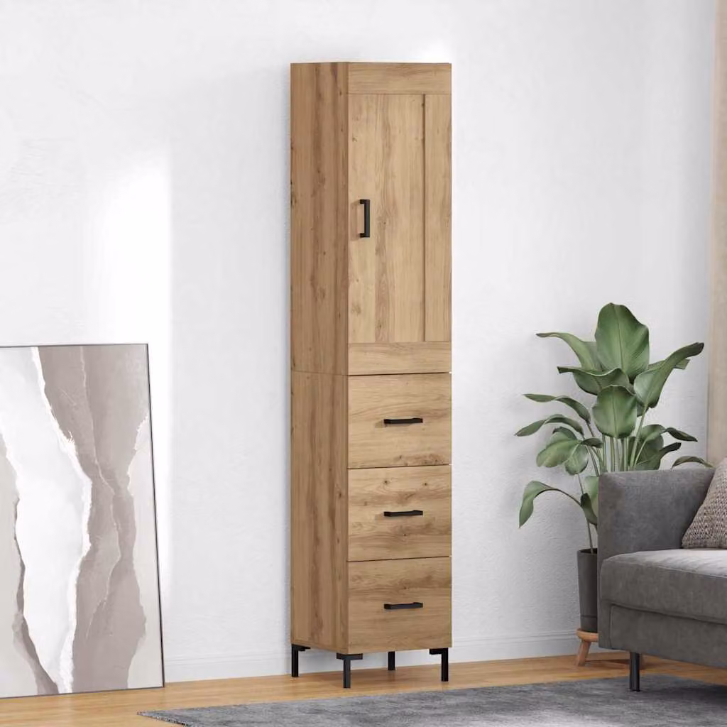 Credenza moderna vidaXL in legno e metallo color marrone L: 34,5 cm, P: 34 cm, H: 180 cm