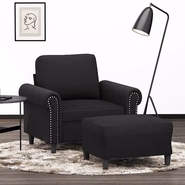 Divano Sedia-Poltrona con Poggiapiedi Nero 60 cm in Velluto 681178
