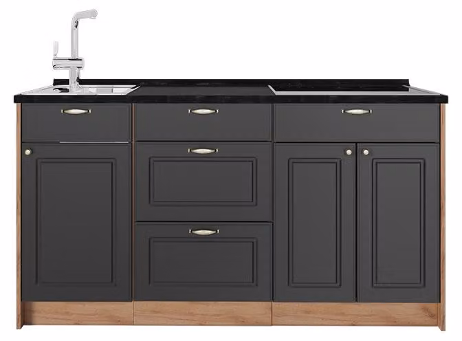 Cucine componibili piccole Vicco Fame-Line Oro-antracite rustico 150 cm, PL Antracite, Model 65403