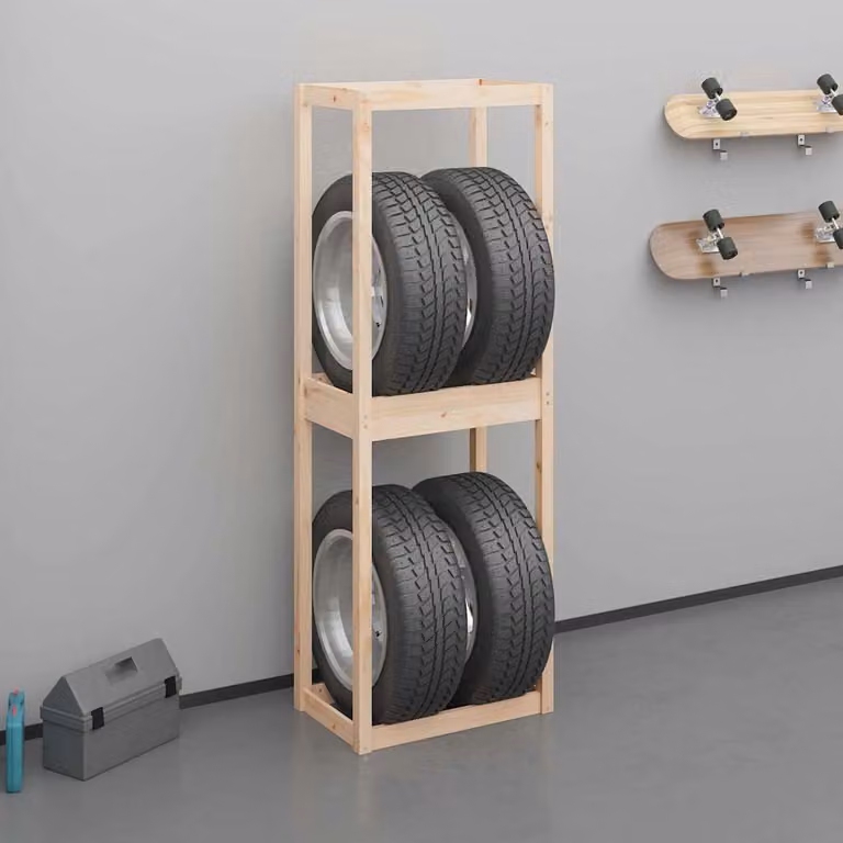 vidaXL Portapneumatici in Legno di Pino Marrone L: 63 cm, P: 40 cm, H: 180 cm