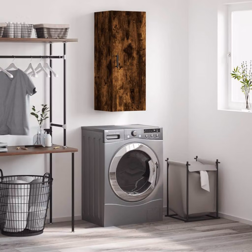 Mobile a parete vidaXL in rovere fumo con ante a battente, L 34,5 cm x P 34 cm x H 90 cm