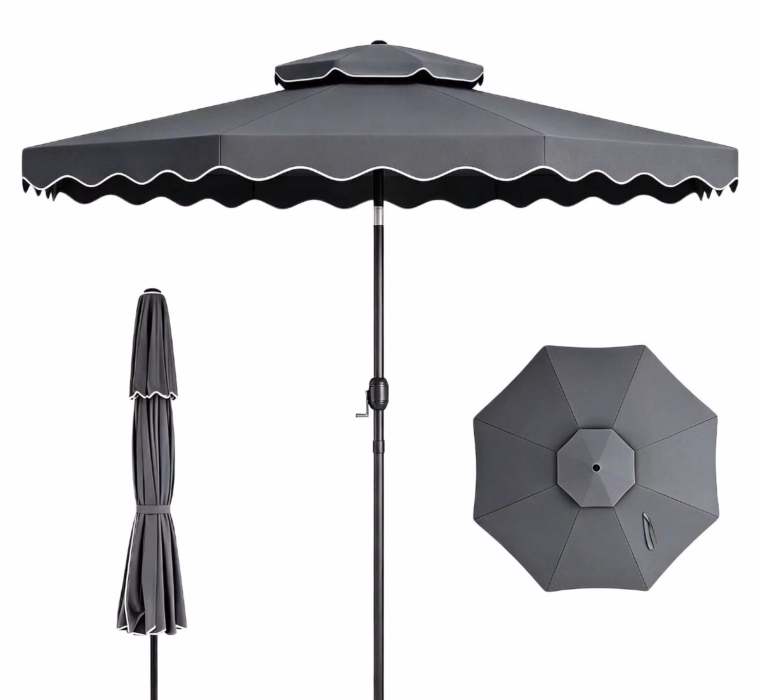 OMFOTTEU, ombrellone da giardino da 300 cm, con angolo regolabile, palo in metallo robusto, manovella, ombrellone per esterni, ideale per terrazza, con bordo ondulato, ombrellone per mercati, adatto per giardino, terrazza e spiaggia