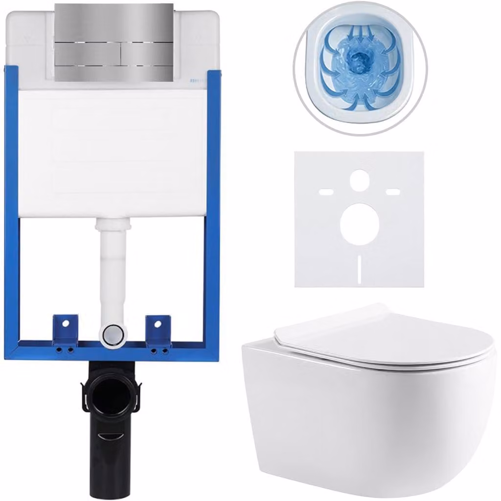 CERANO - Set completo per WC da incasso Lite/Felci - bianco lucido - pulsante per WC Line, grigio scuro - da incasso - 52,5x36 cm
