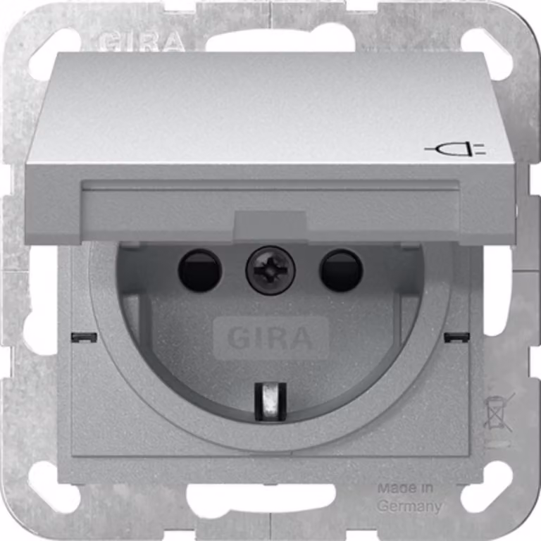 Gira 041426 Presa di corrente con coperchio incernierato + protezione tattile avanzata E2/Event alluminio