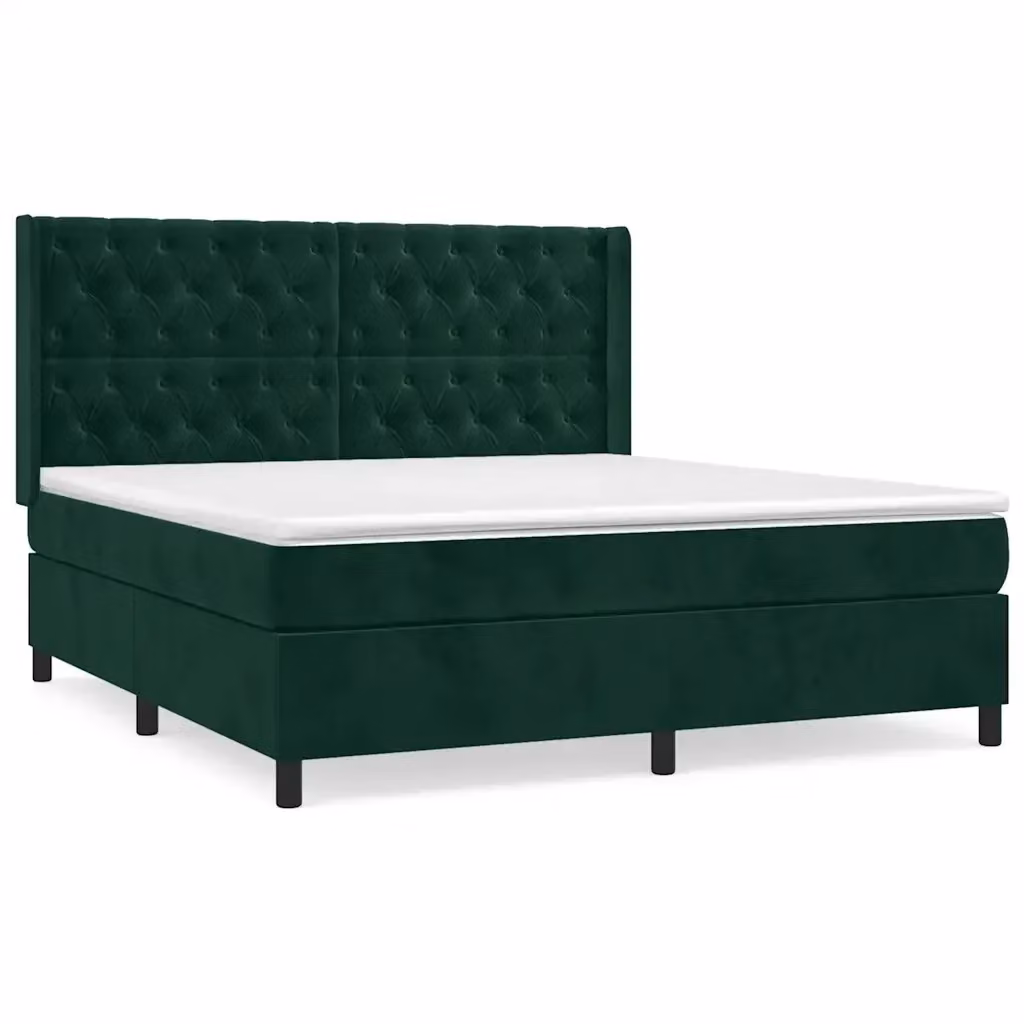 Letto Ibrido vidaXL in Legno di Larice e Velluto Verde Scuro con Materasso L/P/H: 160 x 200 x 30 cm – 2
