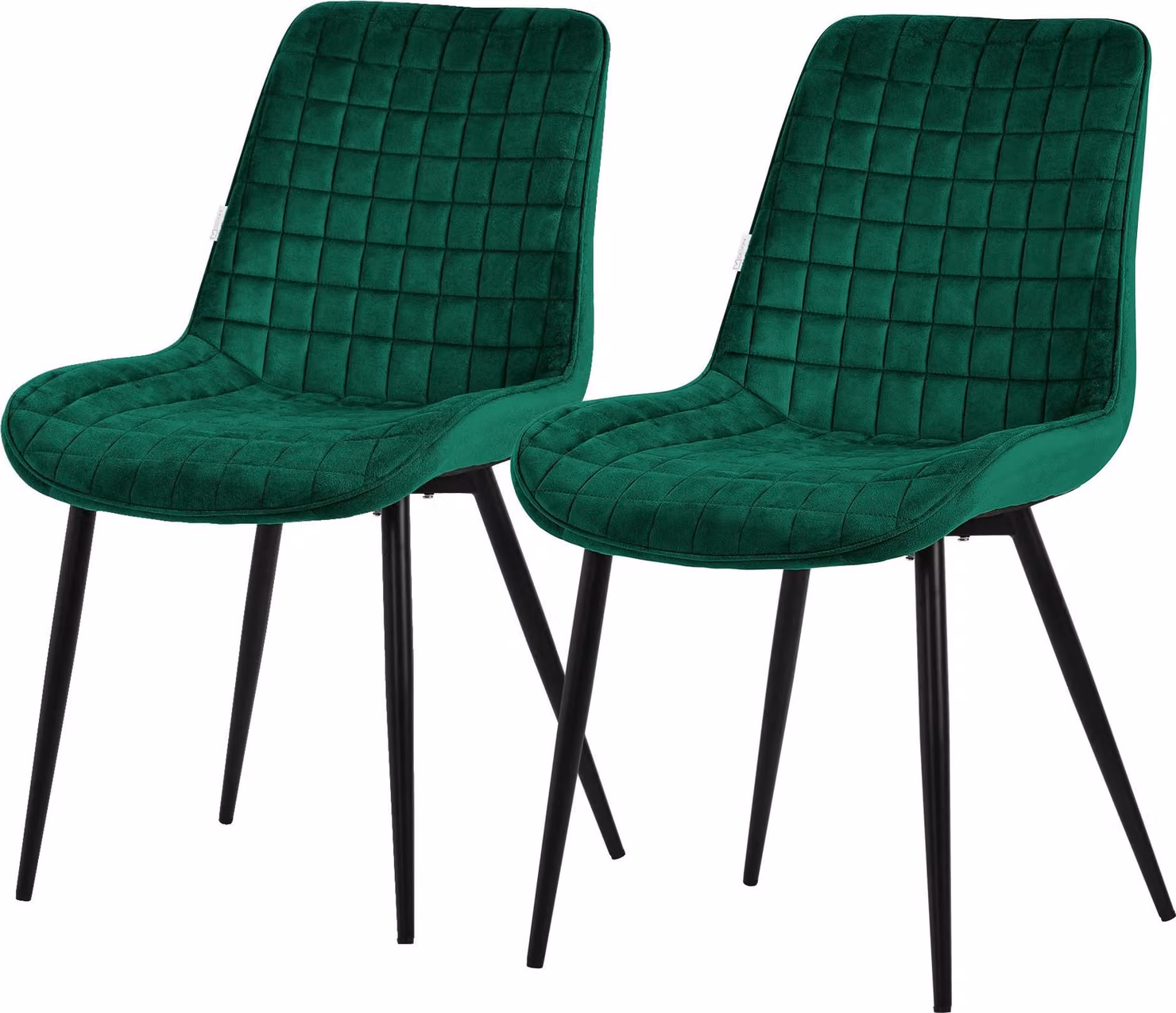 Set di 2 sedie da pranzo ML-Design, verde scuro, seduta in velluto con gambe in metallo nero, sedie da cucina con schienale