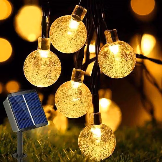 Ghirlanda luminosa a energia solare da esterno, 5 m, 20 LED, 8 modalità, sfere di cristallo. Ghirlanda luminosa a energia solare da esterno, 5 m, 20 LED, 8 modalità, sfere di cristallo, ideale per giardino, terrazza, balcone e matrimoni