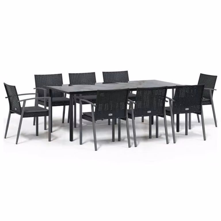 Set Pranzo da Giardino 9 pz con Cuscini in Polyrattan e Acciaio