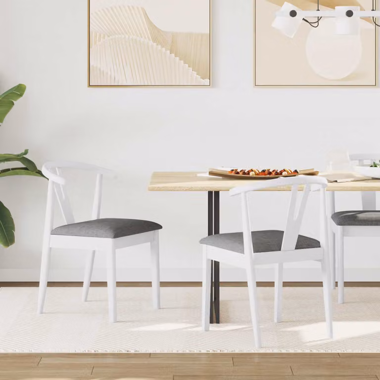 Set di 2 sedie da pranzo vidaXL in legno di gomma con braccioli, Bianco e Grigio