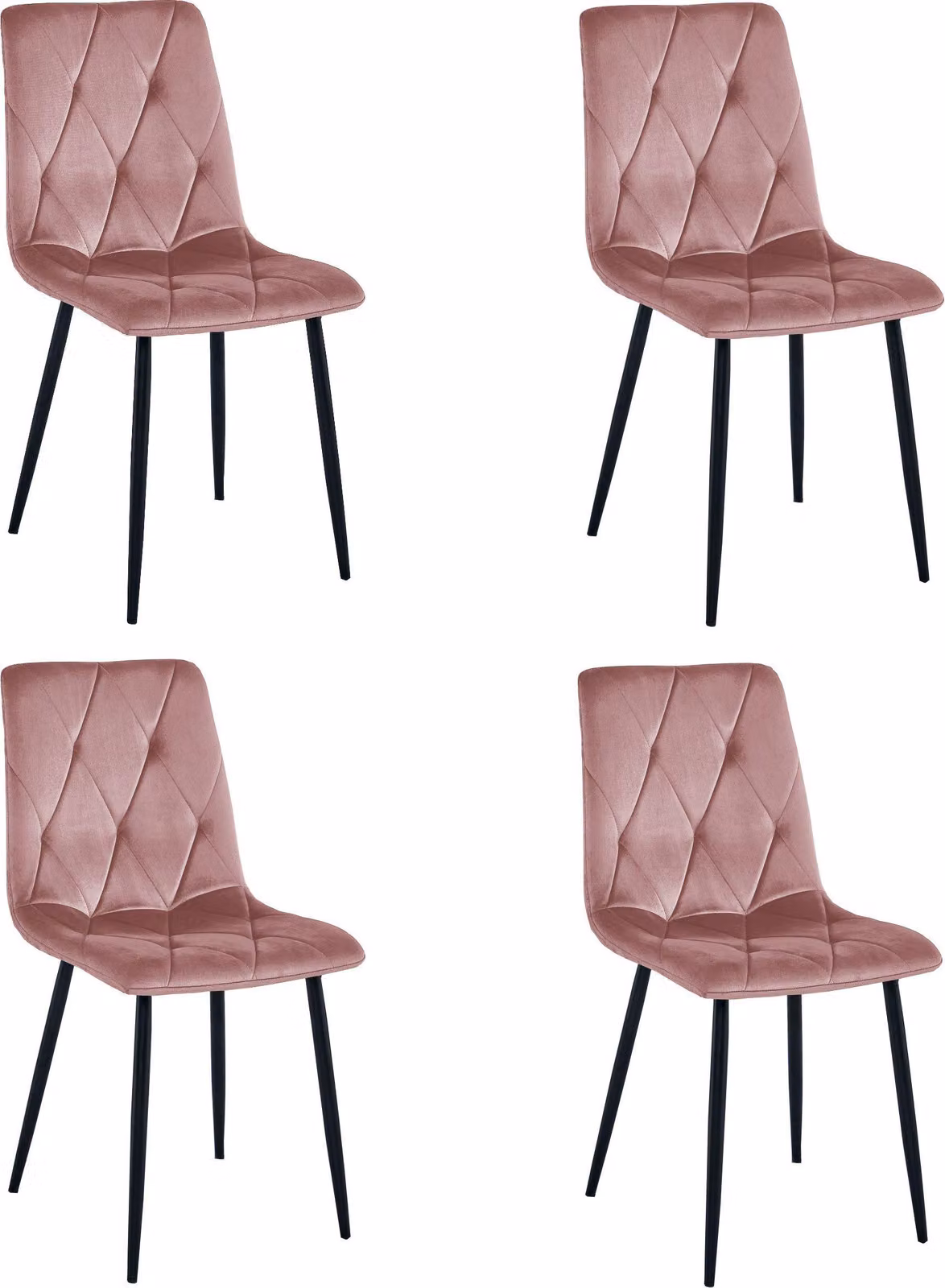 Sedie Libra in velluto rosa con gambe nere (set da 4)
