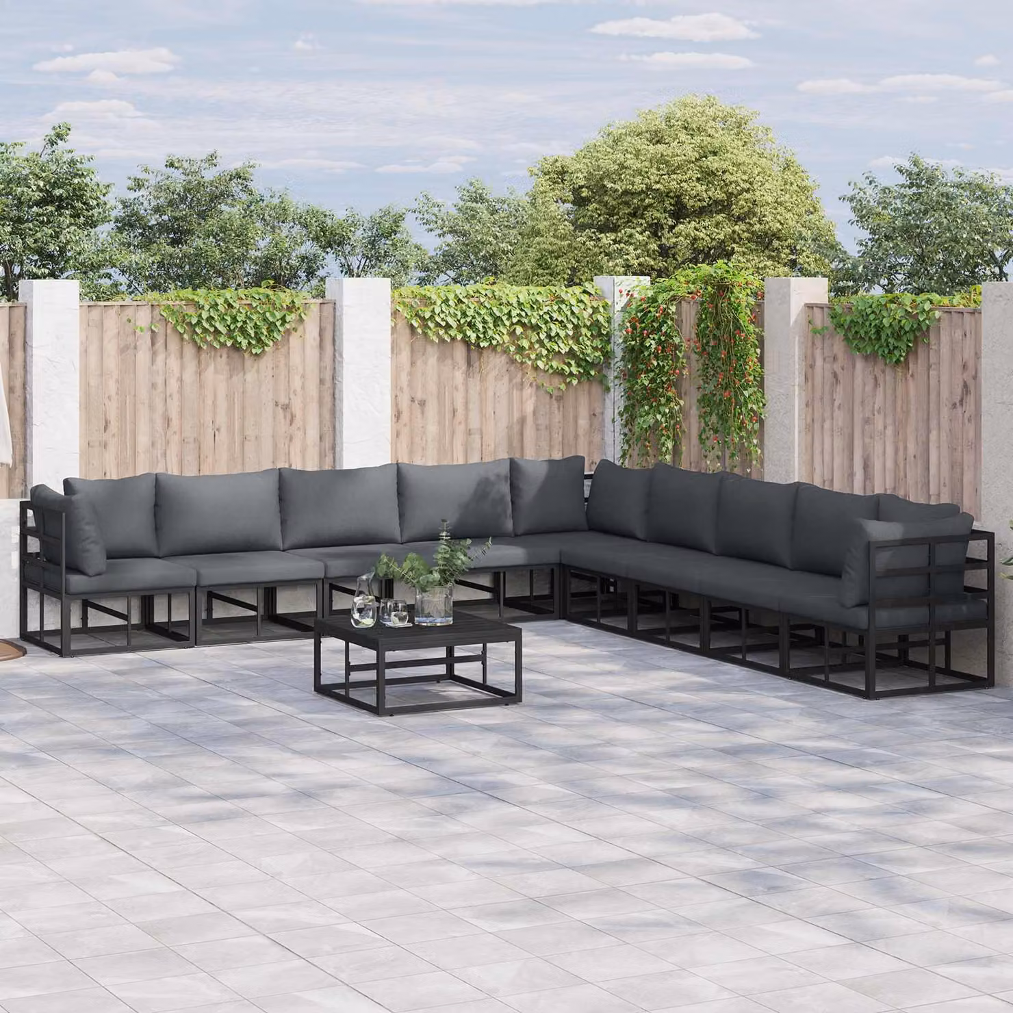 Maison Exclusive - Set da giardino composto da 10 pezzi, divano, colore nero, struttura in alluminio