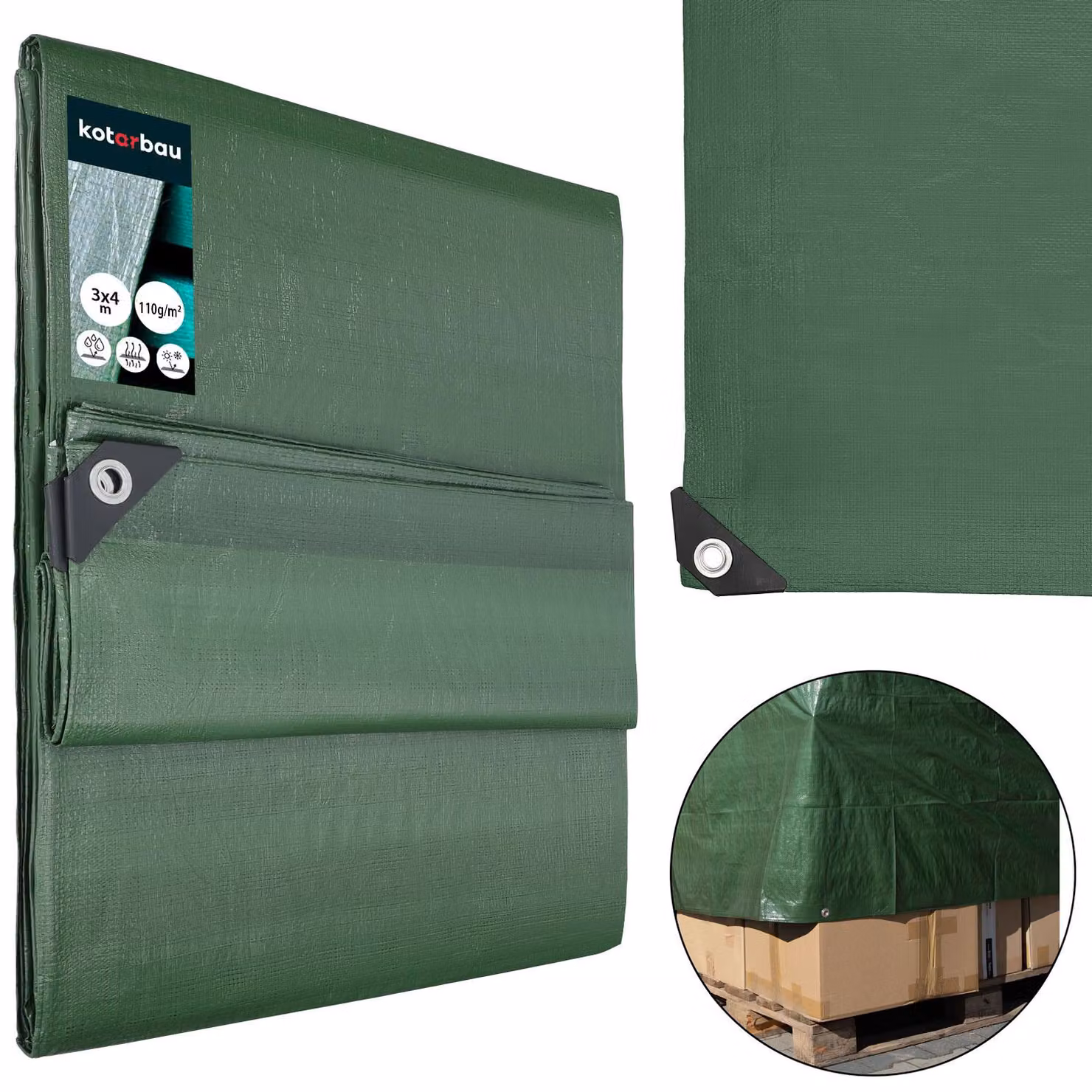 KOTARBAU® Telo Impermeabile Esterno Polietilene 3x4 m Verde Oliva 110 g/m² Telo Sotto Piscina Fuori Terra Telo Impermeabile