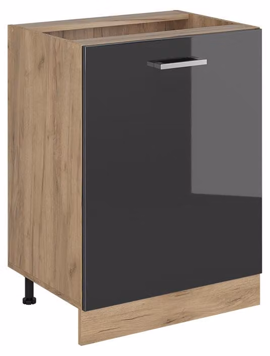 Mobiletto base cucina Vicco R-Line Antracite lucido/Rovere dorato 60 cm con 1 porta senza piano di lavoro, Model 72146