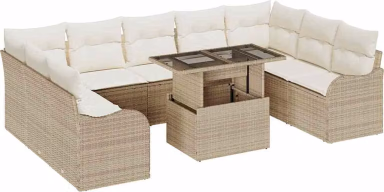 Set Divano da Giardino con cuscino 10 pcs Beige Poly Rattan