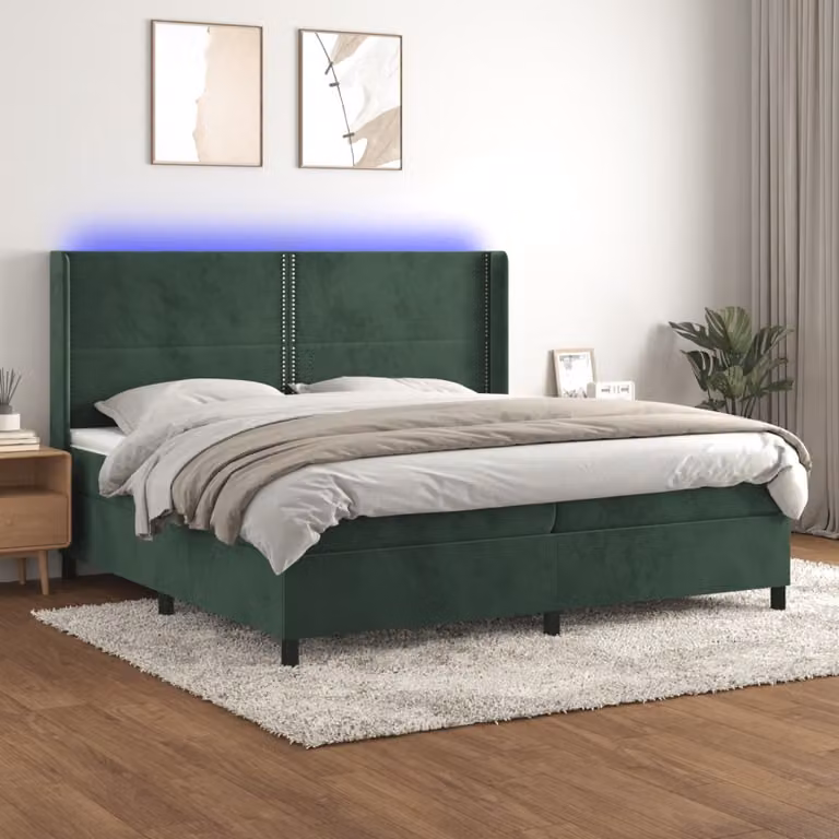 Maison Exclusive - Letto boxspring con materasso e LED verde scuro 200x200 cm velluto