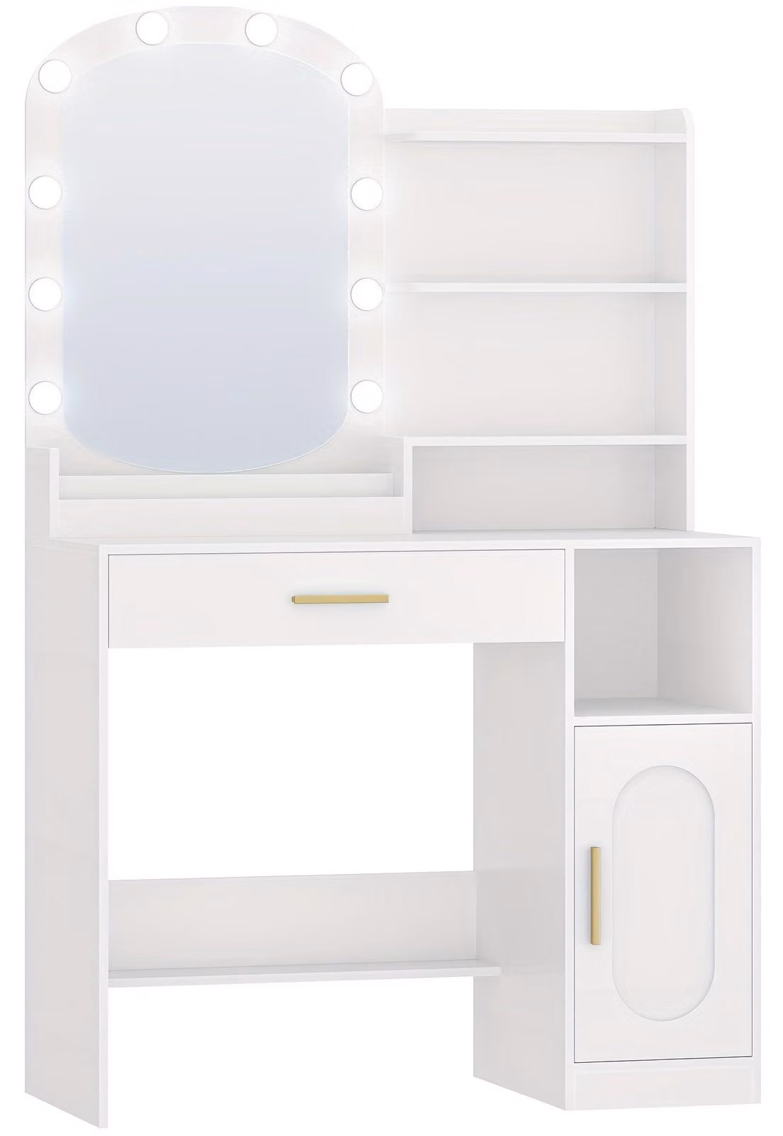 Tavolo da trucco - Comodino da trucco - Specchio ovale - Illuminazione a LED