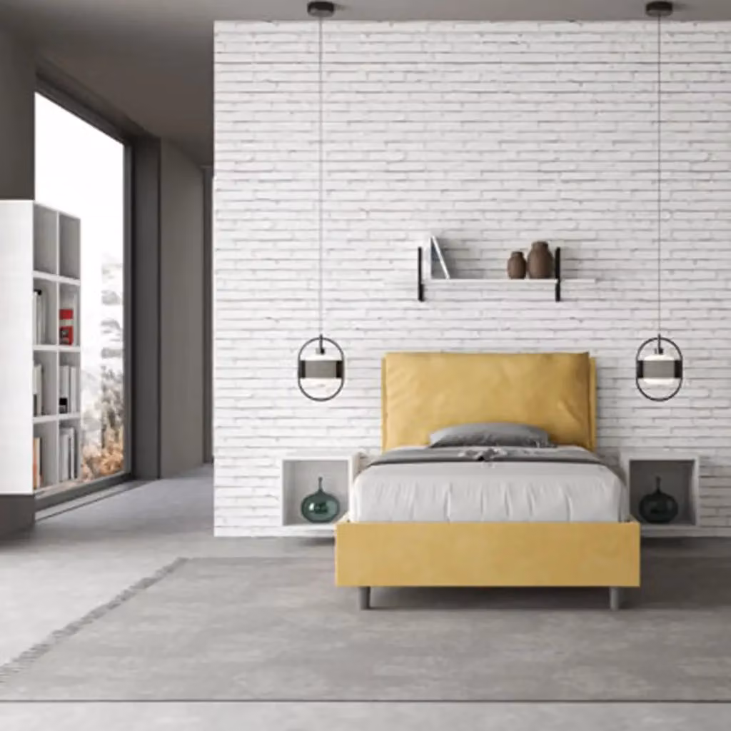 Letto una piazza e mezza contenitore Antea Large Ityhome imbottito in microfibra colore giallo L/P/H: 120 x 200 x 135 cm – 2