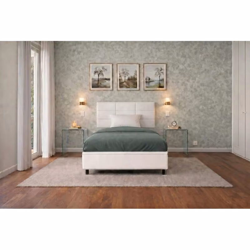 Letto singolo imbottito con contenitore Ityhome Square in similpelle bianco L: 80 cm, P: 190 cm – 2