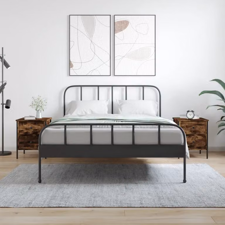 Set di 2 comodini vidaXL in legno multistrato e metallo, colore rovere fumo, stile industrial, L 40 cm x P 42 cm x H 50 cm