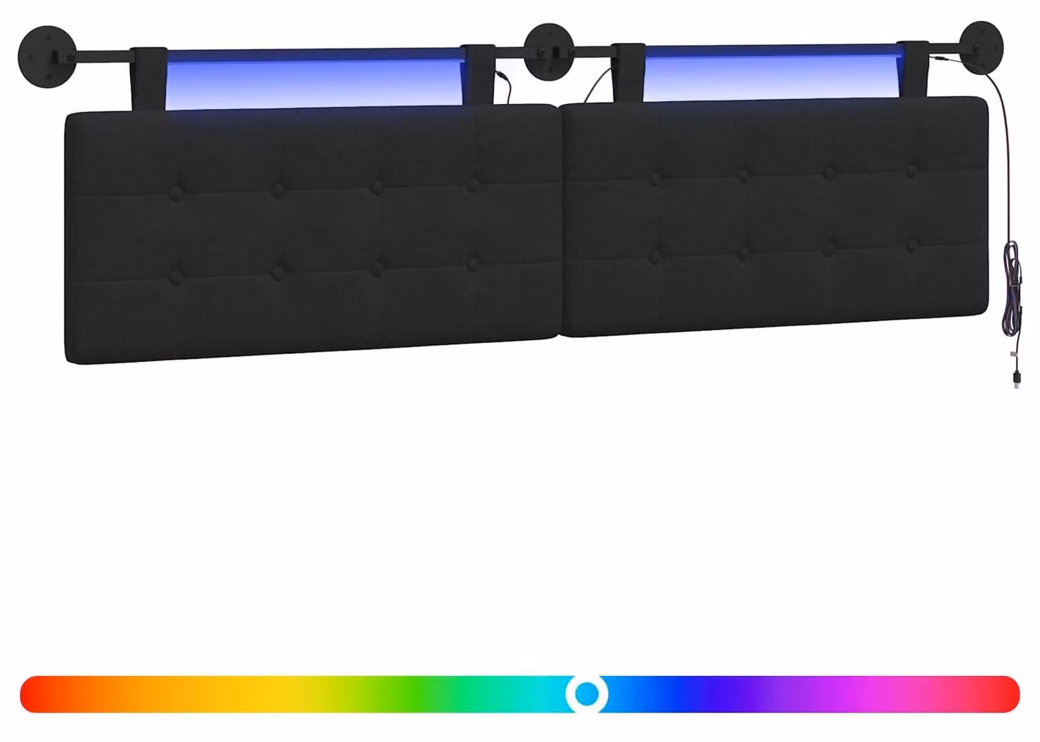 Testiera sospesa Con luce LED Nero Tessuto