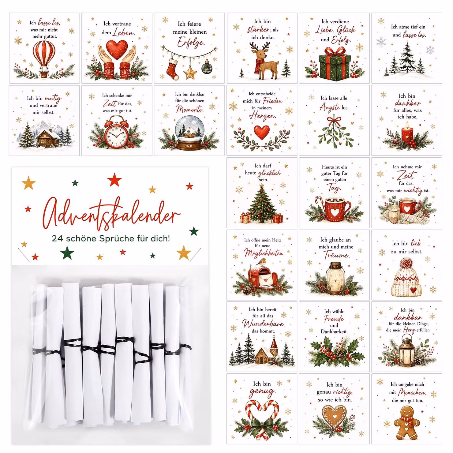 Calendario dell'Avvento 2026, 24 cartoncini, 7x7 cm, kit fai-da-te, acquerelli